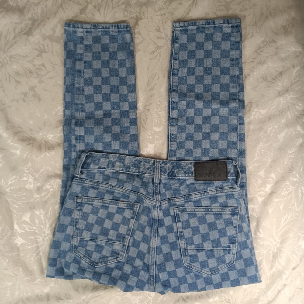 Pacsun Jeans W29 Blue Checkerboard Slim Taper Stretch Cropped